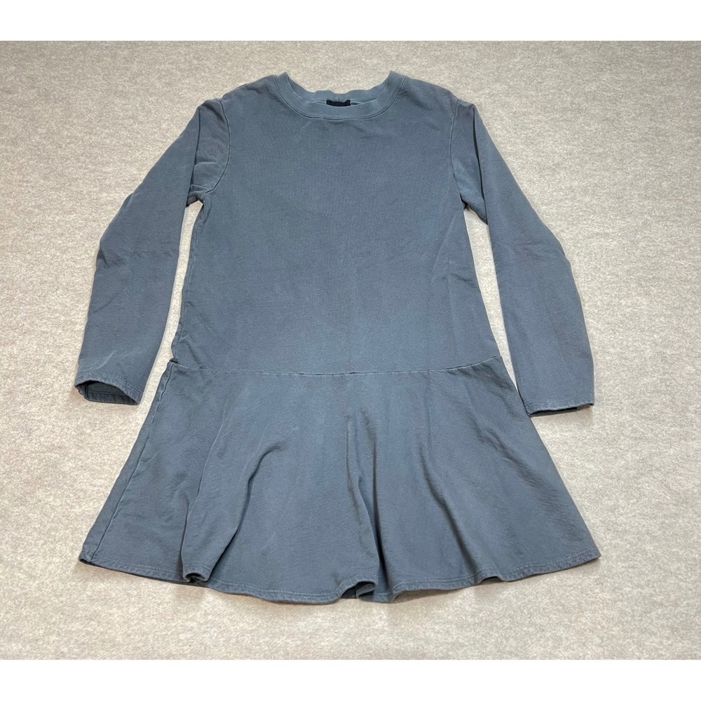 Monrow Womens Blue Grey Cotton French Terry Long Sleeve Drop Waist Dress Sz L
